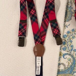 Janie and Jack Red and Navy Tartan Plaid Suspenders size 2-3 yo